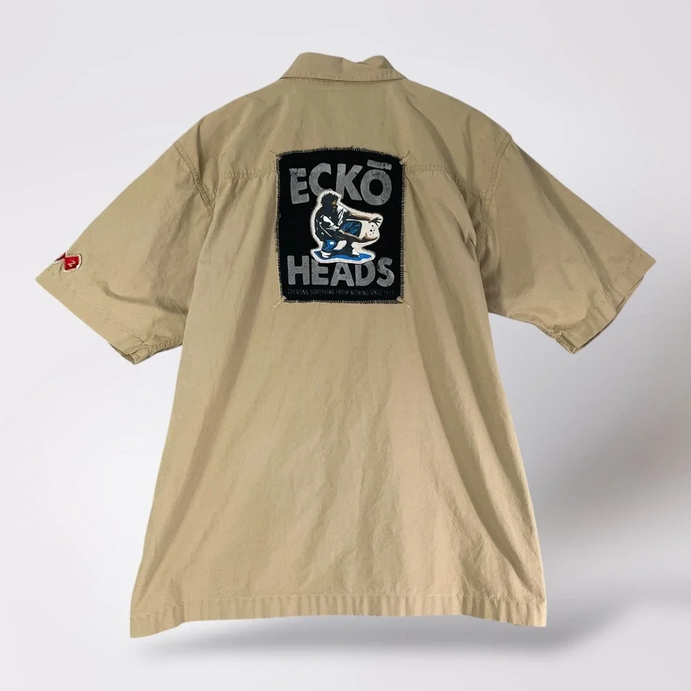 Vintage Ecko Unltd Ecko Heads Patch Shirt Mens XL‎ Short Sleeve Button Up